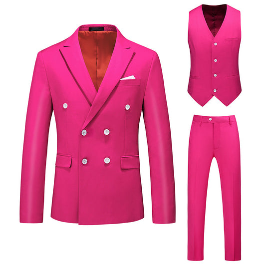 TUXEDO 2025 Long-term main push men's plus size suit three-piece double-breasted solid color hollow foreign trade cross-border 7110 rose p188