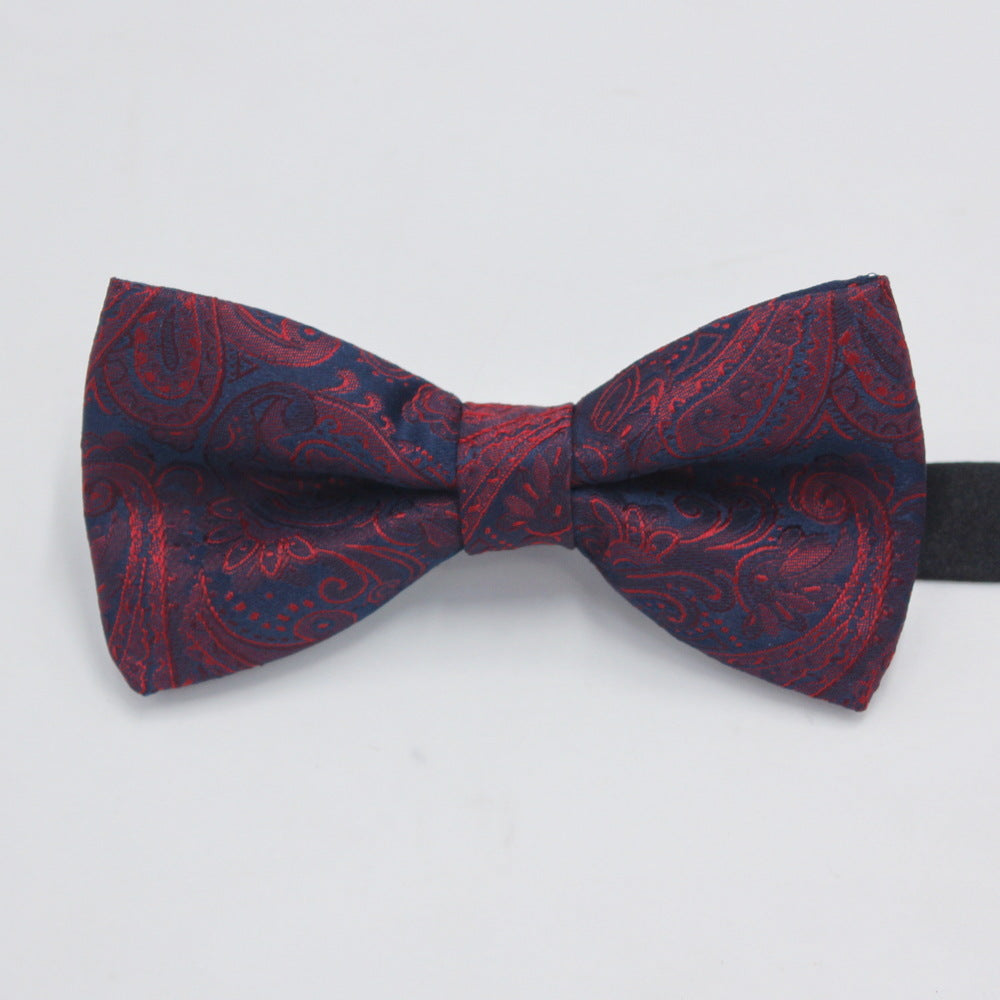 Factory direct men's best man bow tie British style red and black bow tie men's single folding polyester silk jacquard spot
