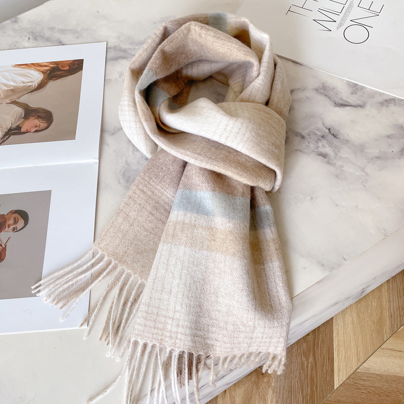 2026 Green Plaid Scarf Women's Winter All-match Pure Wool Thickened Warm New Year Gift Knitted Cashmere Scarf High-end