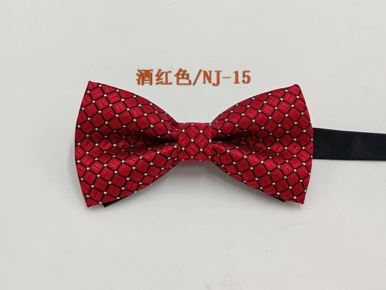 Factory direct men's best man bow tie British style red and black bow tie men's single folding polyester silk jacquard spot