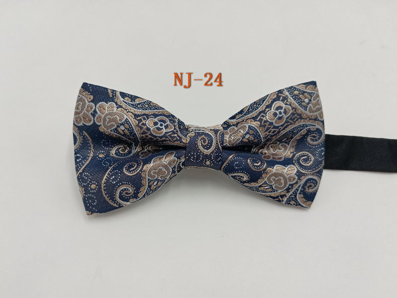 Factory direct men's best man bow tie British style red and black bow tie men's single folding polyester silk jacquard spot