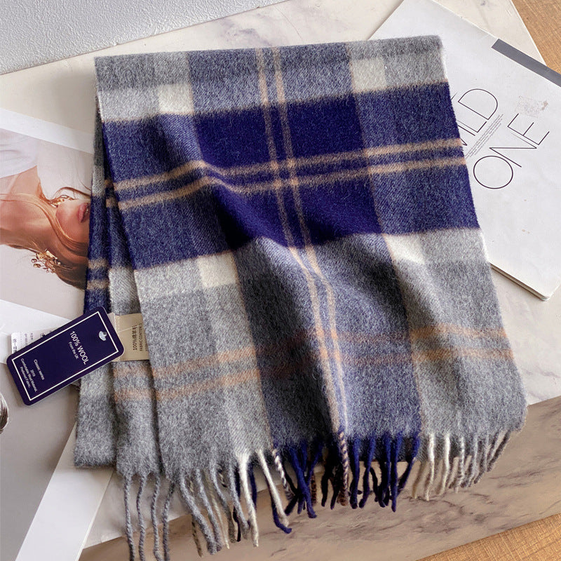 2026 Green Plaid Scarf Women's Winter All-match Pure Wool Thickened Warm New Year Gift Knitted Cashmere Scarf High-end