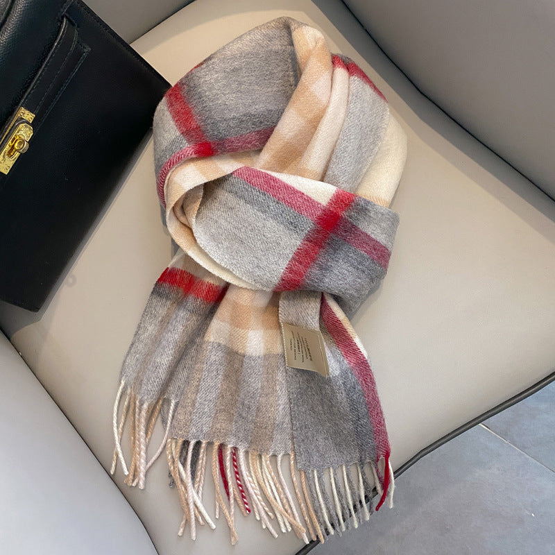 2026 Green Plaid Scarf Women's Winter All-match Pure Wool Thickened Warm New Year Gift Knitted Cashmere Scarf High-end