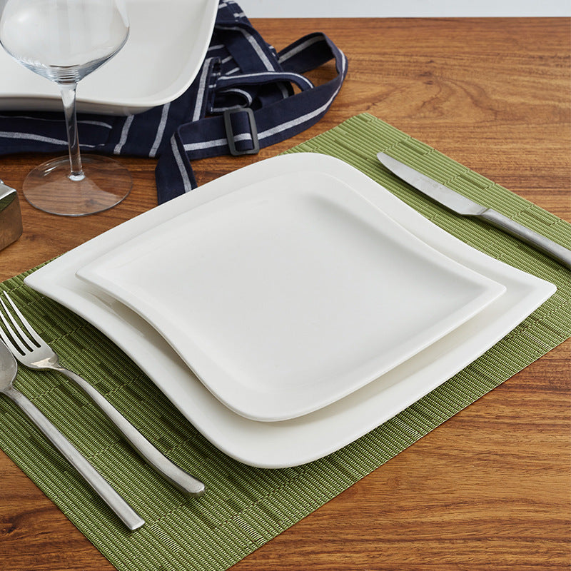 Ceramic Western Food Plate Corner Series Soup Plate Spaghetti Plate Steak Flat Plate Hotel Supplies Tableware Set Simple Style