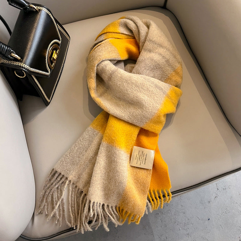 2026 Green Plaid Scarf Women's Winter All-match Pure Wool Thickened Warm New Year Gift Knitted Cashmere Scarf High-end