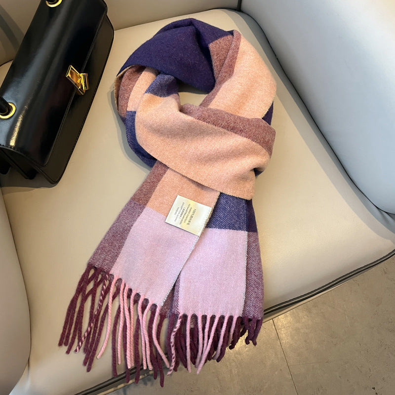 2026 Green Plaid Scarf Women's Winter All-match Pure Wool Thickened Warm New Year Gift Knitted Cashmere Scarf High-end