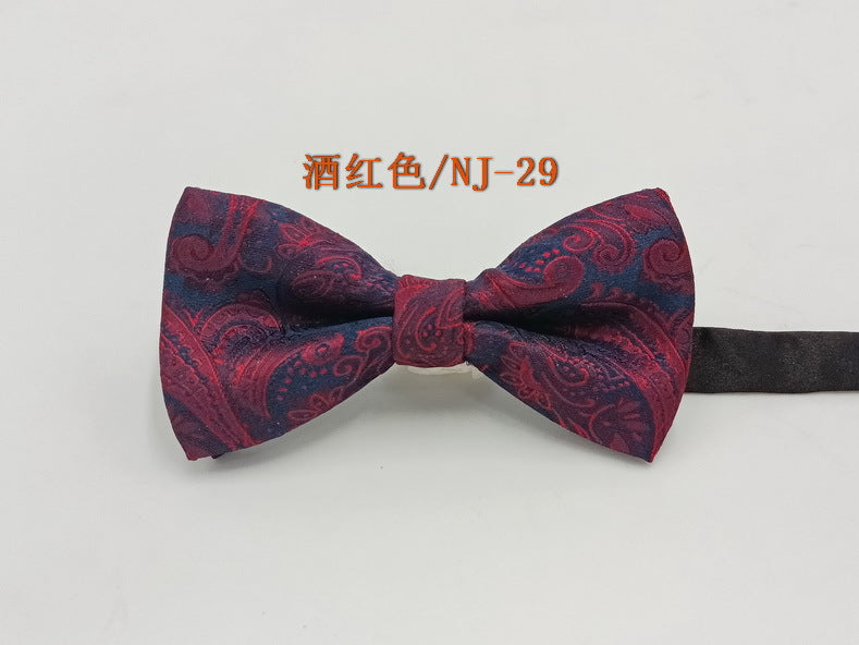 Factory direct men's best man bow tie British style red and black bow tie men's single folding polyester silk jacquard spot