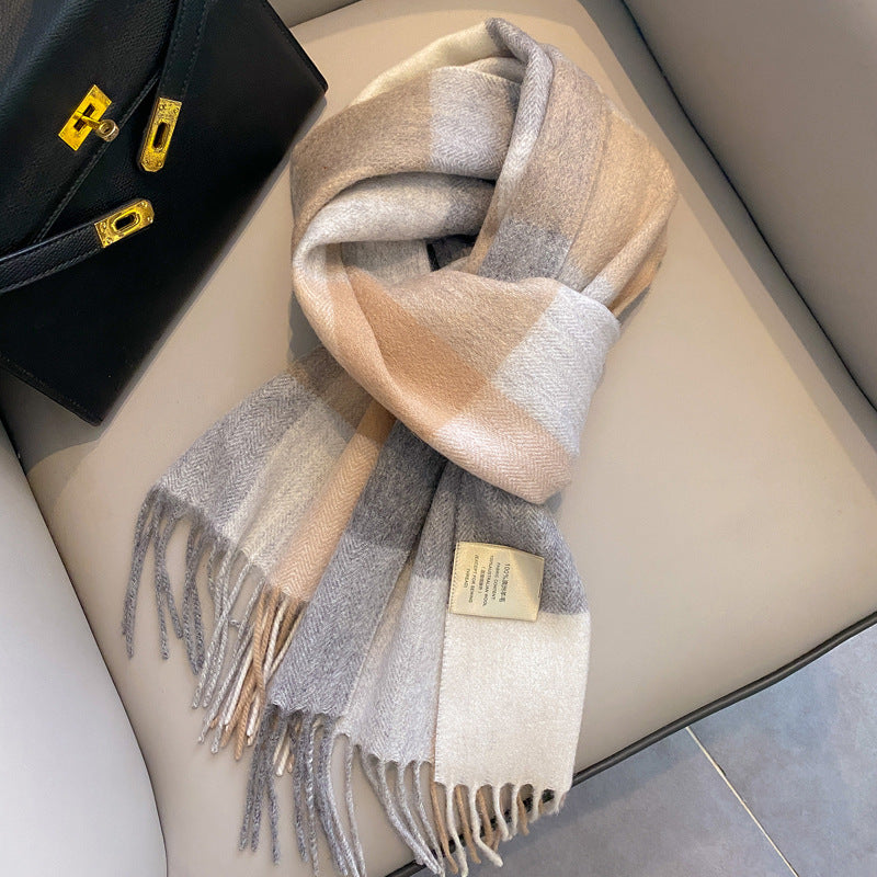 2026 Green Plaid Scarf Women's Winter All-match Pure Wool Thickened Warm New Year Gift Knitted Cashmere Scarf High-end