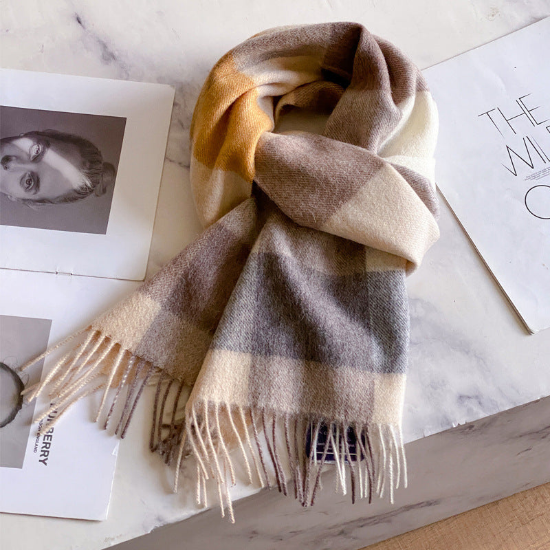 2026 Green Plaid Scarf Women's Winter All-match Pure Wool Thickened Warm New Year Gift Knitted Cashmere Scarf High-end