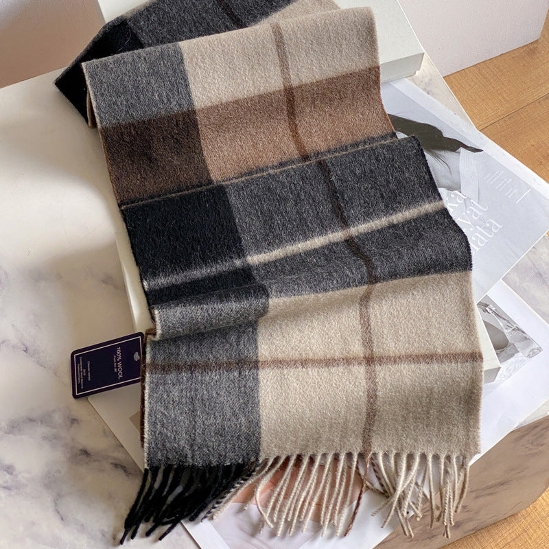 2026 Green Plaid Scarf Women's Winter All-match Pure Wool Thickened Warm New Year Gift Knitted Cashmere Scarf High-end