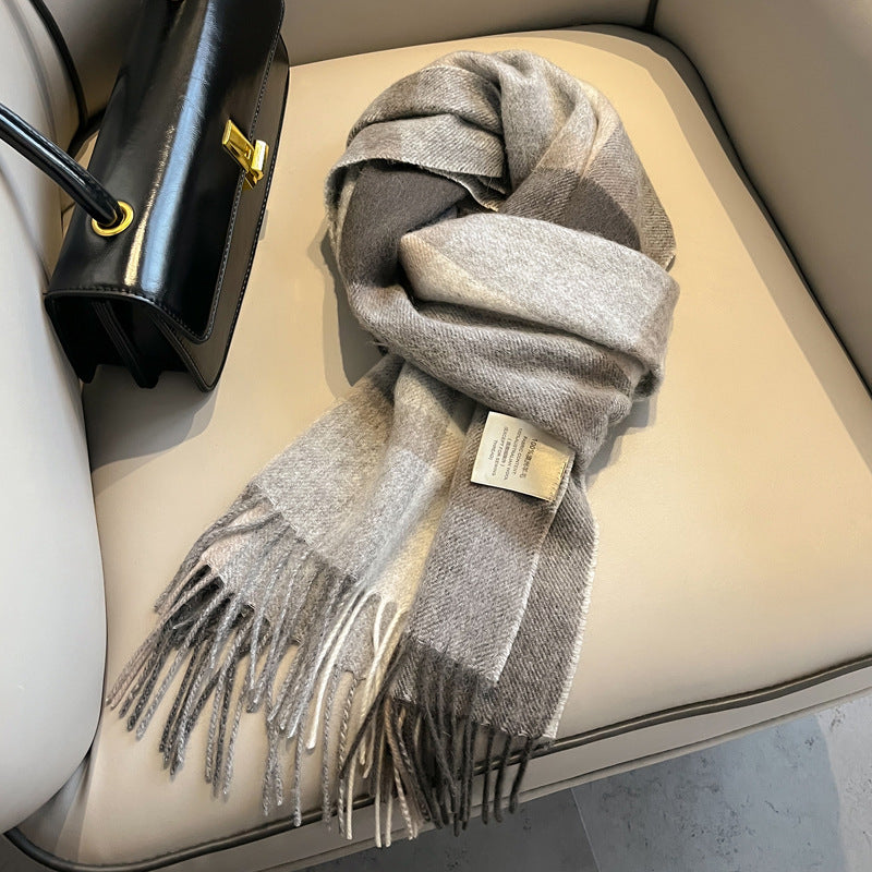 2026 Green Plaid Scarf Women's Winter All-match Pure Wool Thickened Warm New Year Gift Knitted Cashmere Scarf High-end