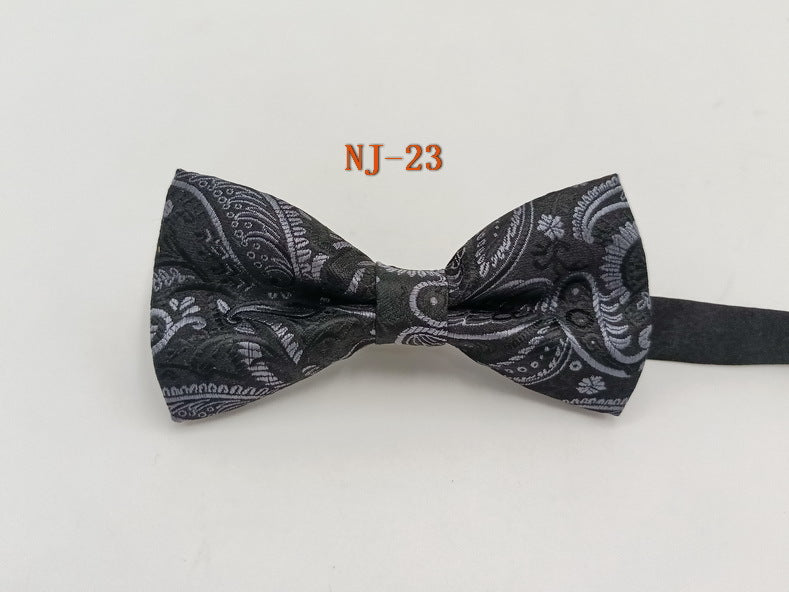 Factory direct men's best man bow tie British style red and black bow tie men's single folding polyester silk jacquard spot