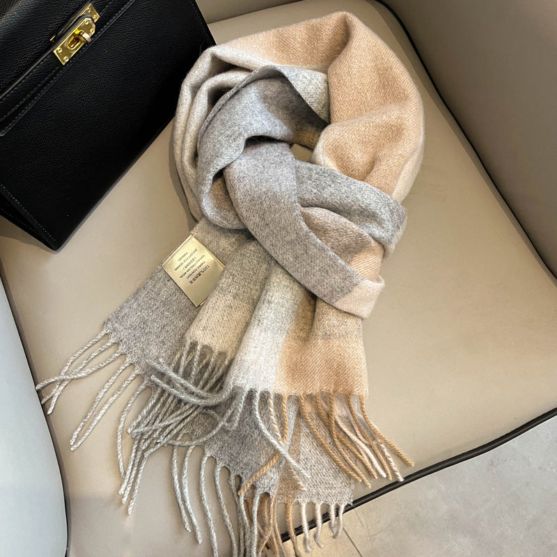 2026 Green Plaid Scarf Women's Winter All-match Pure Wool Thickened Warm New Year Gift Knitted Cashmere Scarf High-end