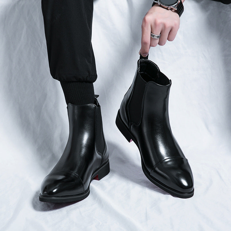 Autumn/winter Men's Boots High Top Leather Shoes Red Sole Martin Boots British Style Casual Chelsea