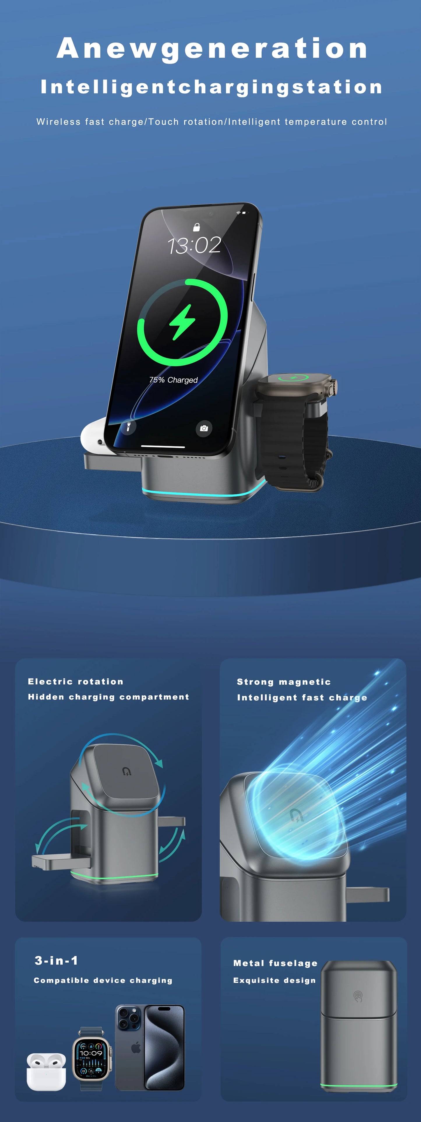 2025 new electric rotating four-in-one wireless charger charger, small and convenient to carry.