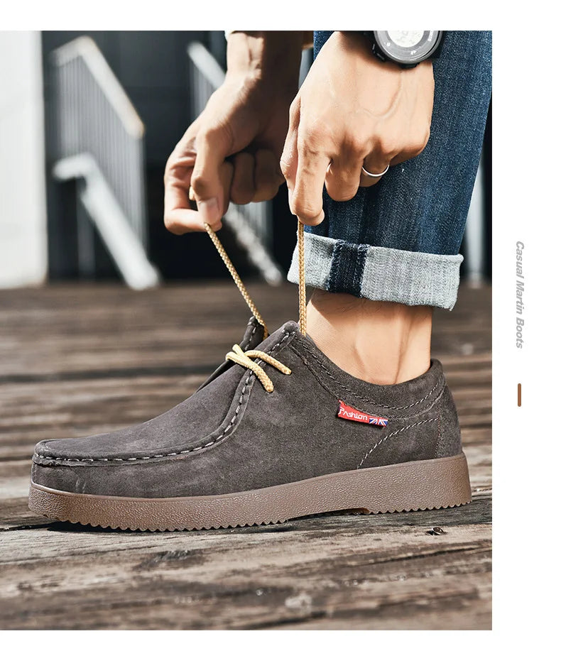 Autumn Men Casual Shoes Suede Leather Work Shoes Male Lace-up Flats Sneakers Platform British Business Party Dress Shoes 38-45