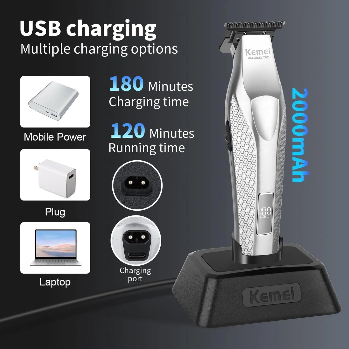 Kemei Barber Professional Hair Clipper and Hair Trimmer Combo Electric Men Zero Gapped Trimmer Fade Finish Hair Cutting Machine