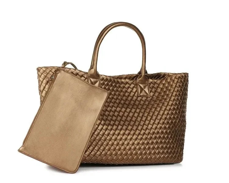 Luxury Woven Tote Women's Handbags Designer Large Shoulder Bags for Women 2025 Fashion PU Shopper Purses Composited Bags Clutch
