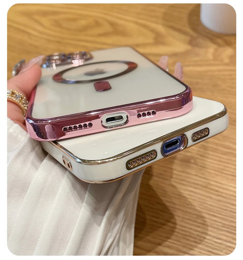 Fashion Magnetic Case For Magsafe For iPhone 14 13 12 11 Pro Max 14 Plus Plating Clear Soft Silicone Wireless Charging Cover