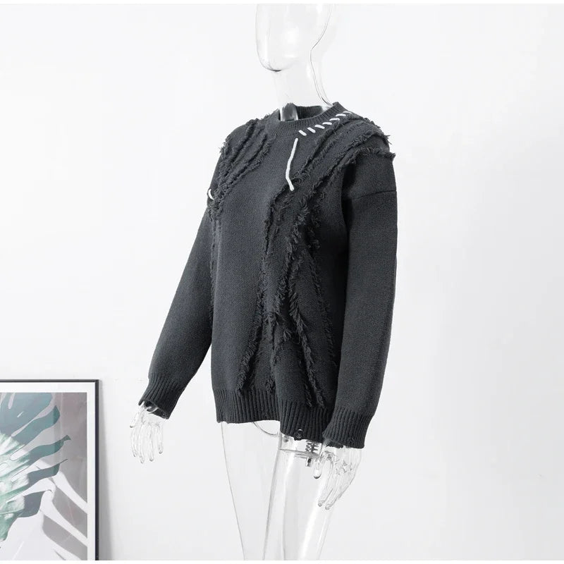 Man Panelled Contrast O neck Sweater 2024-2025 Autumn Winter Vintage Loose Long Sleeves Knitted Pullover Fashion Casual Male Jumper