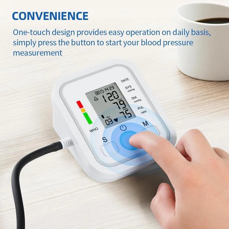 English Voice Digital Arm Blood Pressure Cuff Sensor Monitor BP Automatic Pressure Tonometer Tensiometer Heart Rate Pulse Meter
