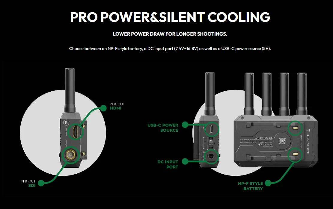 Accsoon CineView SE Wireless Transmitter HDMI+SDI 2.4GHz+5GHz Dual Band 50ms Latency 1080P 1200ft Range Support 4 Device Monitor