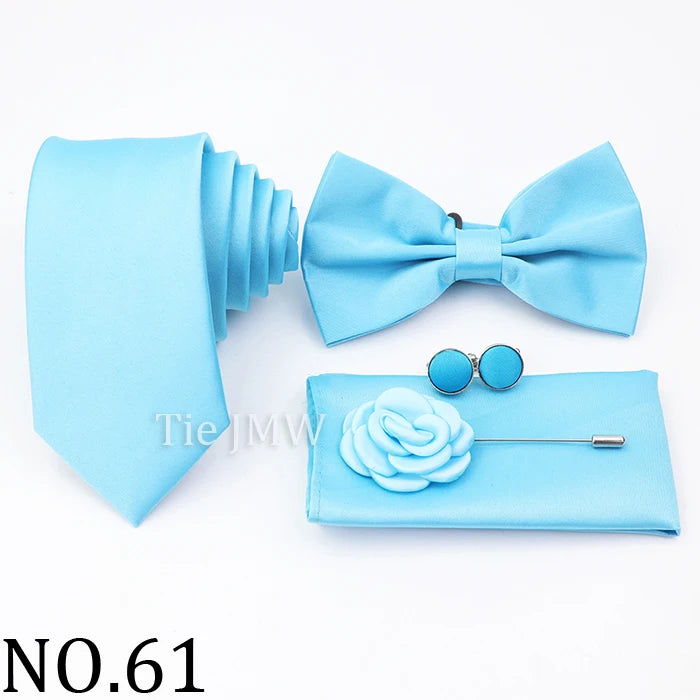 Hot Sale Pink Purple Sage Green Tie Set Polyester Necktie Bowtie Cufflink Brooch For Groom Suit Wedding Cravat Shirt Accessory