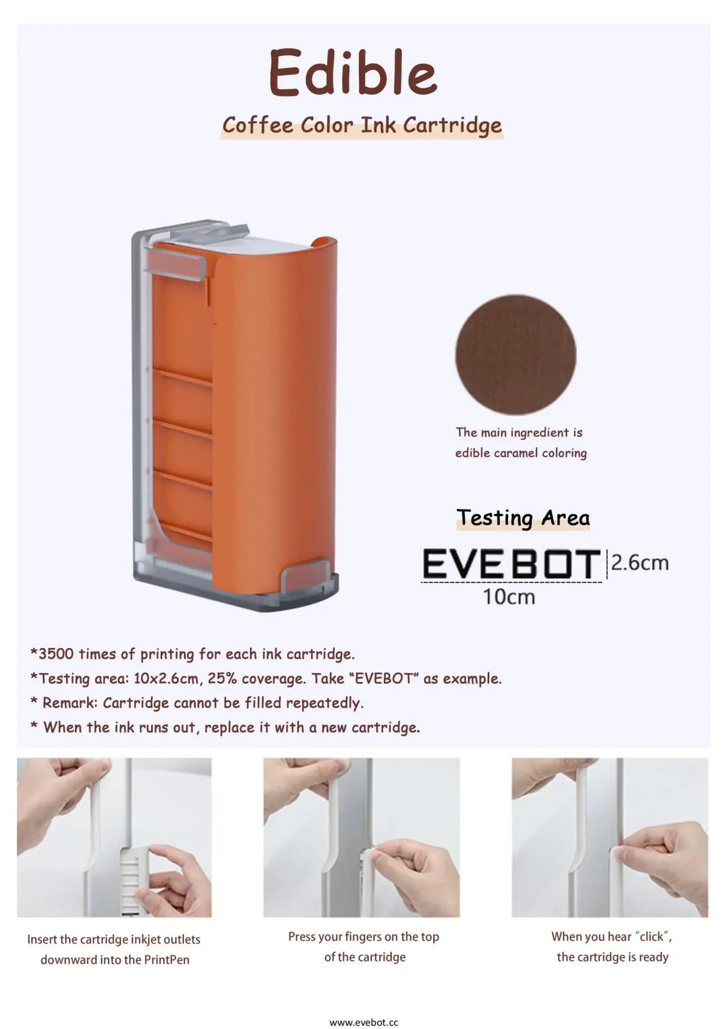 EVEBOT Food Inkjet Printer Handheld DIY Printpen With Auxiliary Ruler Print Size 26*1000 MM Custom Printing for Cafes Bakeries