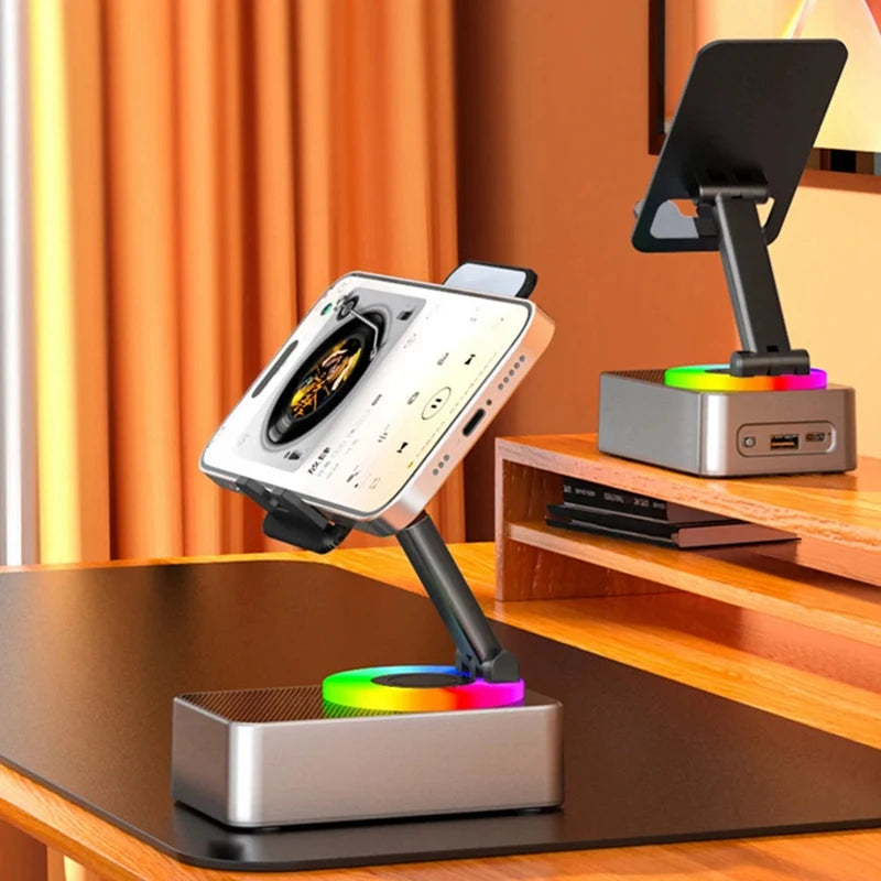 3-In-1 Mobile Phone Holder, Audio Power Bank, Bluetooth Call Speaker, Multi-Function Foldable Rotating Desktop