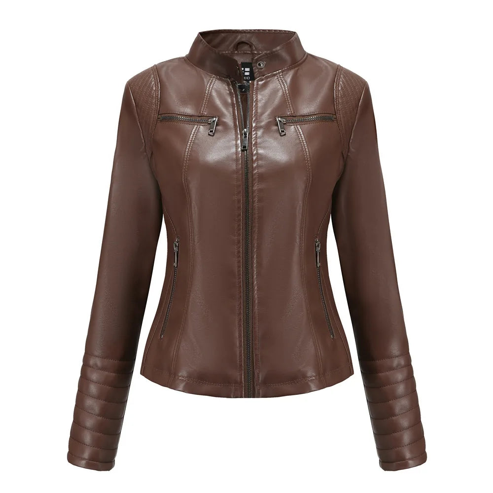 2025 Ladies New Autumn Motorcycle Short Chic PU Leather Jacket