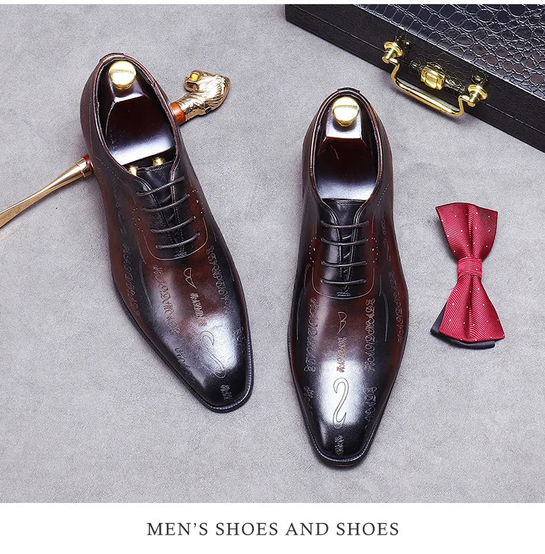 Our New Collections 2024-2025 Handmade Mens Wedding Oxford Shoes Brown Genuine Leather Brogue Men's Dress Shoes Lace Up Business Formal Shoes For Men