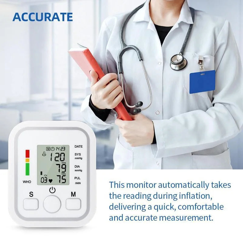 English Voice Digital Arm Blood Pressure Cuff Sensor Monitor BP Automatic Pressure Tonometer Tensiometer Heart Rate Pulse Meter