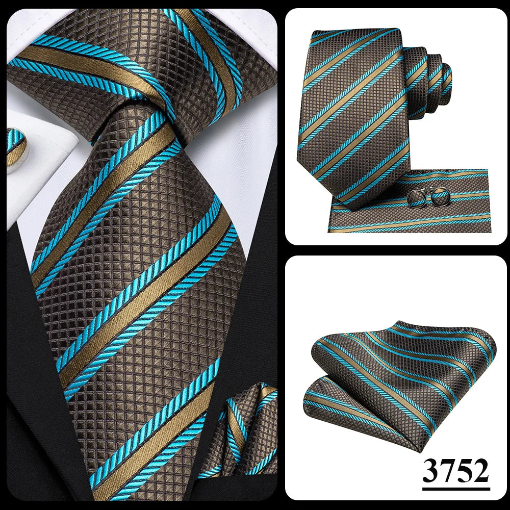 Our Brand  2025 Hi Tie Striped Sage Green Mens Fashion Necktie Handkerchief Cufflinks for Tuxedo Accessory Classic Silk Luxury Tie for Man Gift