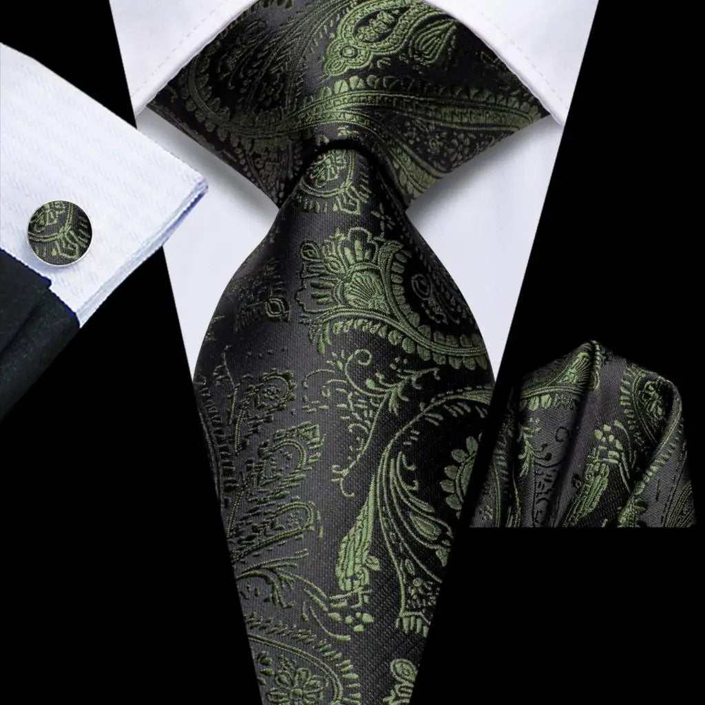 Our Brand  2025 Hi Tie Striped Sage Green Mens Fashion Necktie Handkerchief Cufflinks for Tuxedo Accessory Classic Silk Luxury Tie for Man Gift
