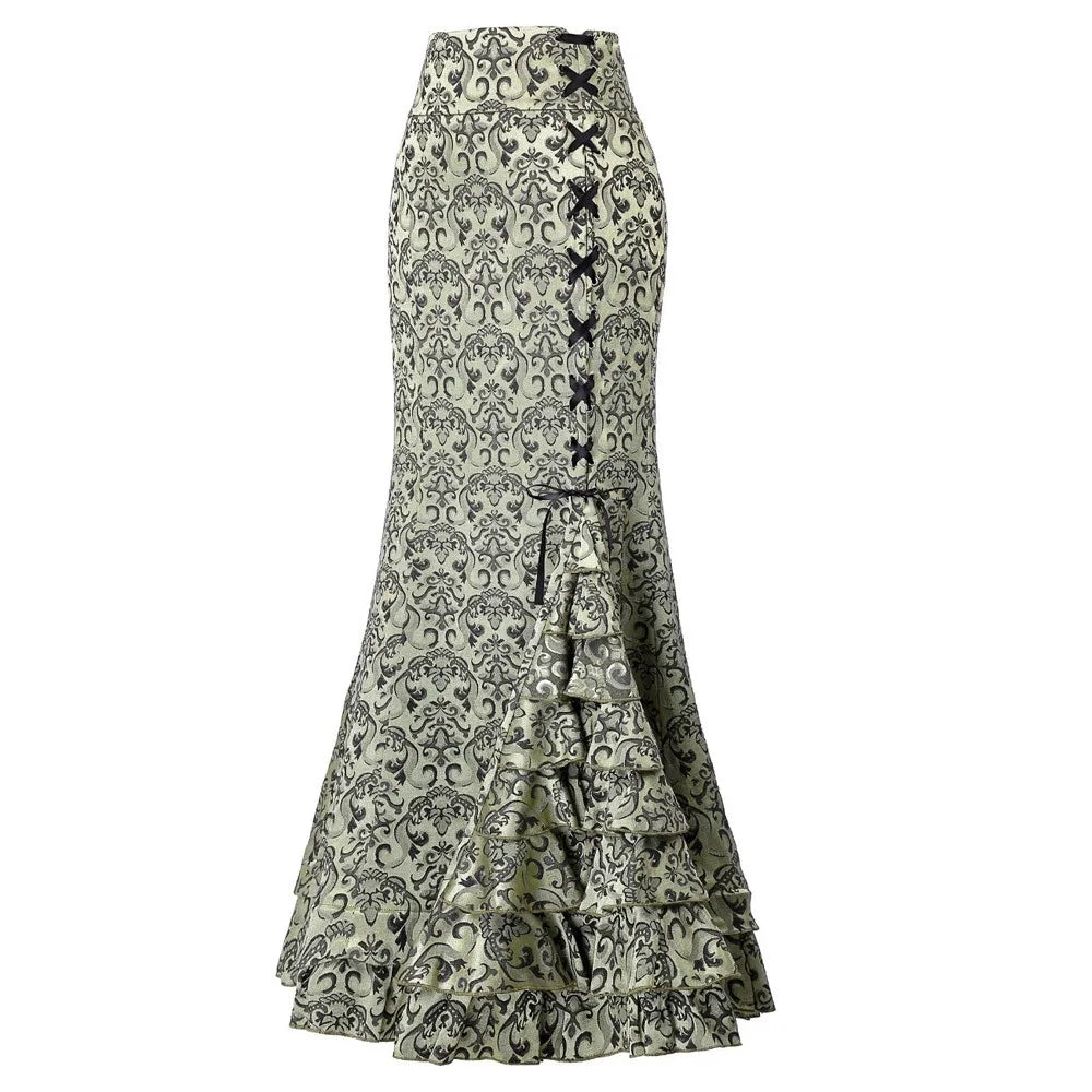 Skirt Bodycon Ruffle Women Punk Style Jacquard Skirt Fashion Victorian Steampunk Long Bodycon Ruffle