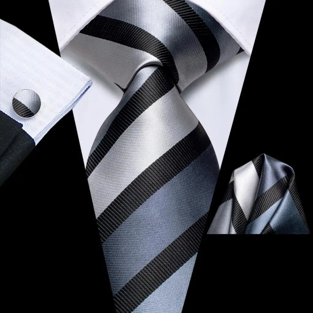 Our Brand  2025 Hi Tie Striped Sage Green Mens Fashion Necktie Handkerchief Cufflinks for Tuxedo Accessory Classic Silk Luxury Tie for Man Gift