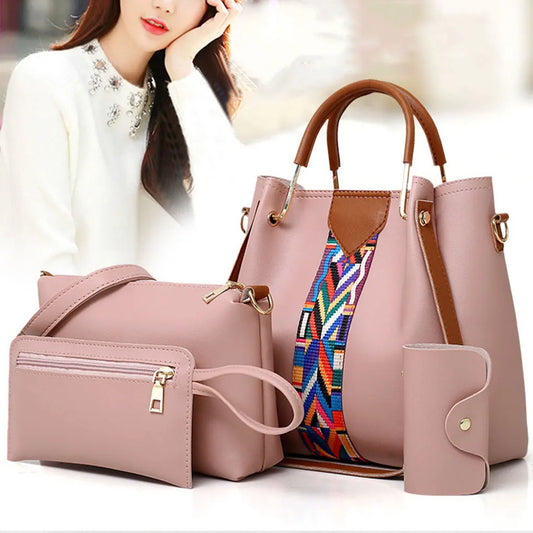 AMAZONY 2024 4psc Fashion Women Shoulder Bags PU Crossbody Bags Wallet New Totes Bag Handbag Clutches Purse Women’s Bag Set