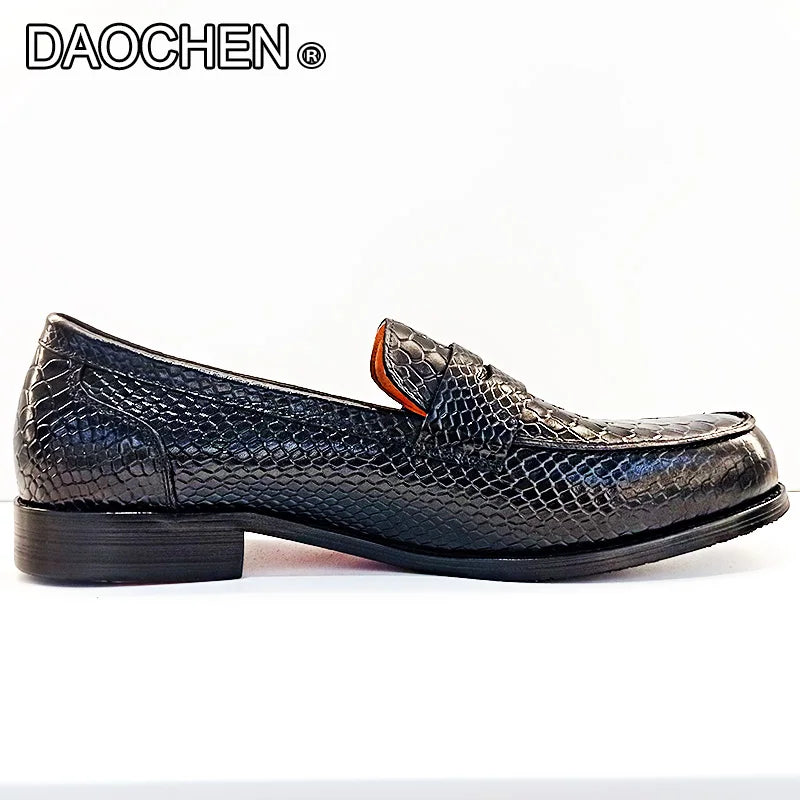 LUXURY MEN'S LOAFERS SHOES BLACK ROYAL BLUE SNAKE PRINT CASUAL MENS DRESS SHOES WEDDING OFFICE BANQUET LEATHER SHOES MEN