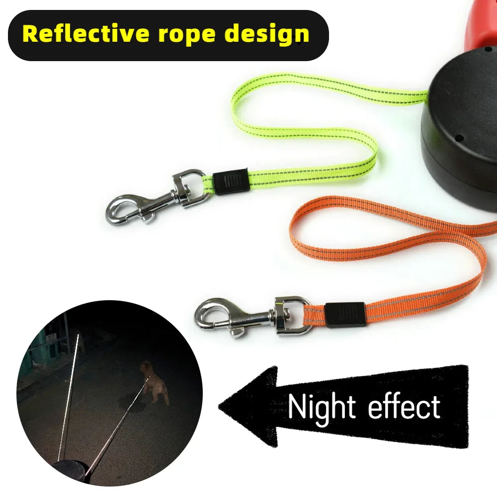 3in1 Double Head Dog Leash Flashlight Poop Bag Dispenser Dual Reflective Pet Cat Leash Automatic Extendable Puppy Traction Rope