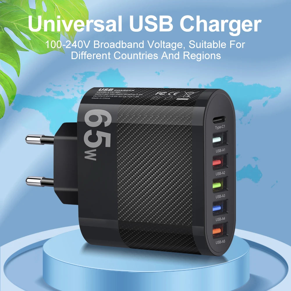 65W USB C Charger PD Fast Charging Universal Phone Charger Power Adapter for iPhone 15 14 Xiaomi Samsung EU US Wall Plug Charger BUY ONE GET A FREE LAPTOP STAND
