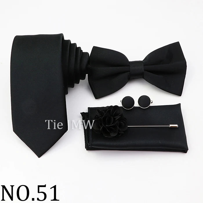 Hot Sale Pink Purple Sage Green Tie Set Polyester Necktie Bowtie Cufflink Brooch For Groom Suit Wedding Cravat Shirt Accessory