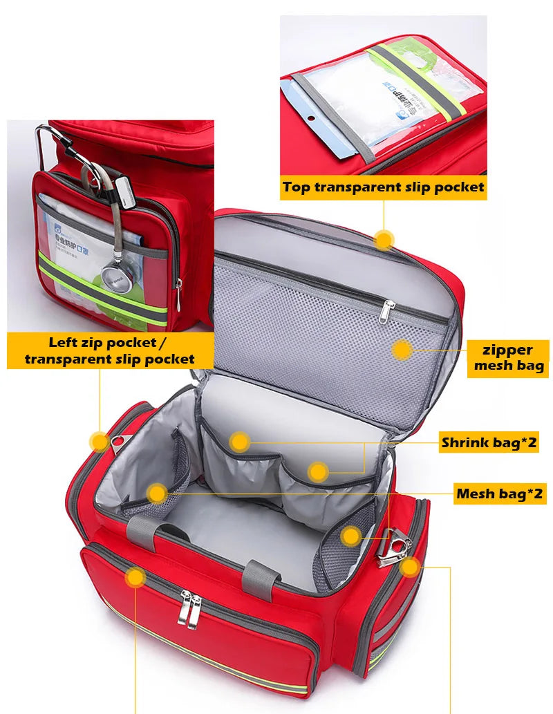 First Aid Medical Bag Outdoor Emergency Rescue Large Capacity Bag Empty Waterproof Reflective Oxford Multi-pocket Travel Bags 6
