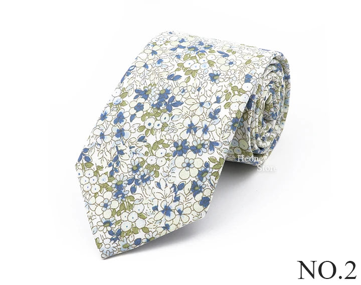 New Chic Floral Tie For Men 2025 100% Cotton Beautiful Elegant Flower Necktie White Blue Narrow Skinny Wedding Casual Cravat