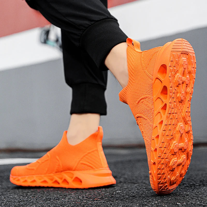 Big Size 40-47 Men Tennis Sport Shoes Breathable Mesh Sock Sneakers Slip-on Walking Footwear Super Light Trainer Tenis Masculino