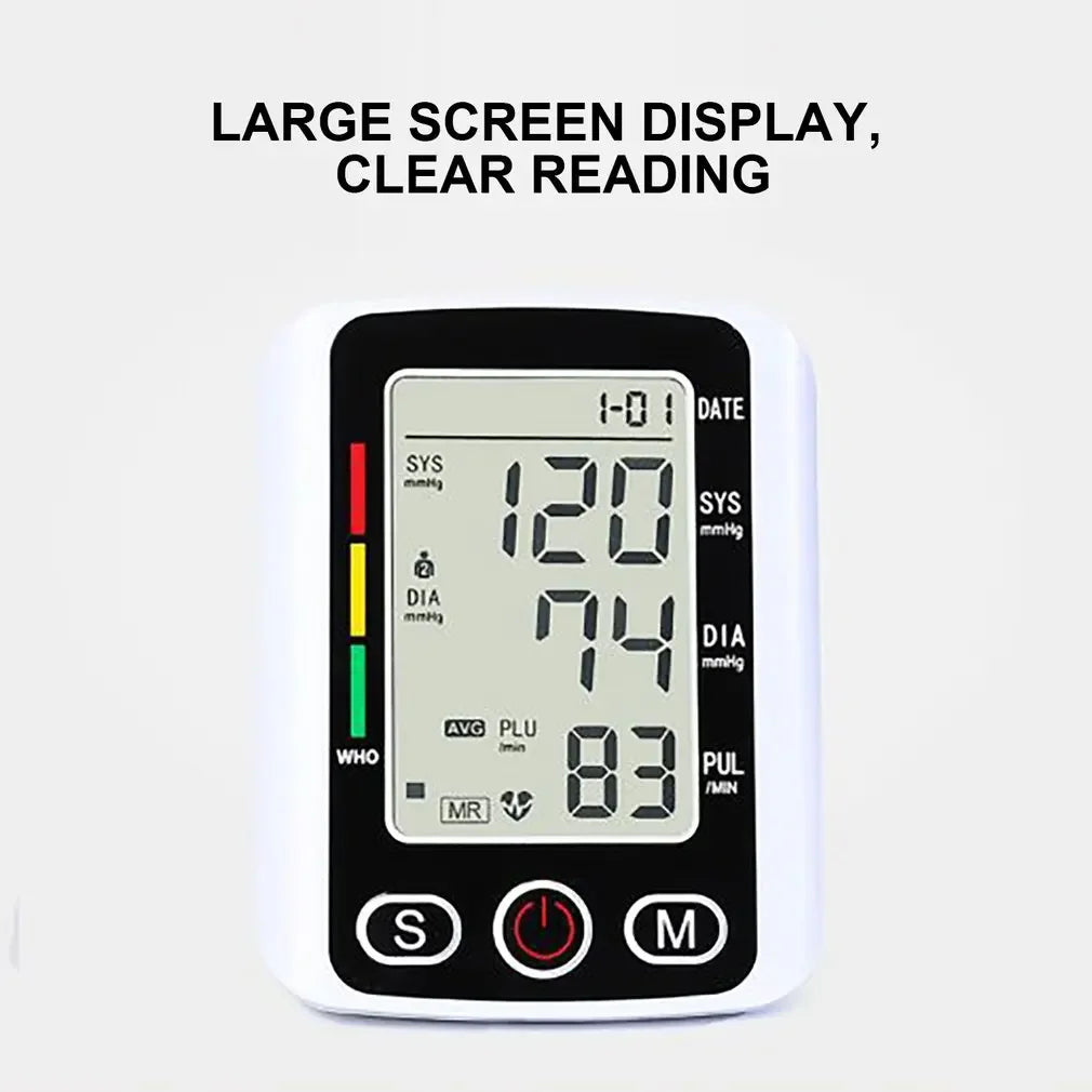 LCD Portable Health Care Pulse Meter BP Monitor Automatic Digital Arm Blood Pressure Monitor Tonometer Meter Sphygmomanometer