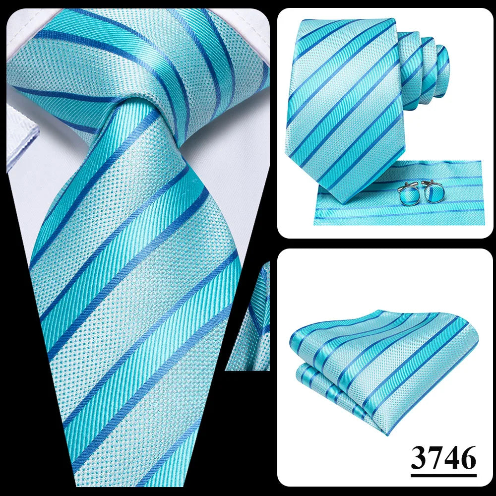 Our Brand  2025 Hi Tie Striped Sage Green Mens Fashion Necktie Handkerchief Cufflinks for Tuxedo Accessory Classic Silk Luxury Tie for Man Gift
