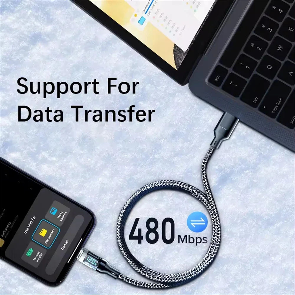 1PCS 120W Type C to Type C Super Fast Charging Cable for Phone with LED Display USB Data Cable to Type C for huawei oppo vivo