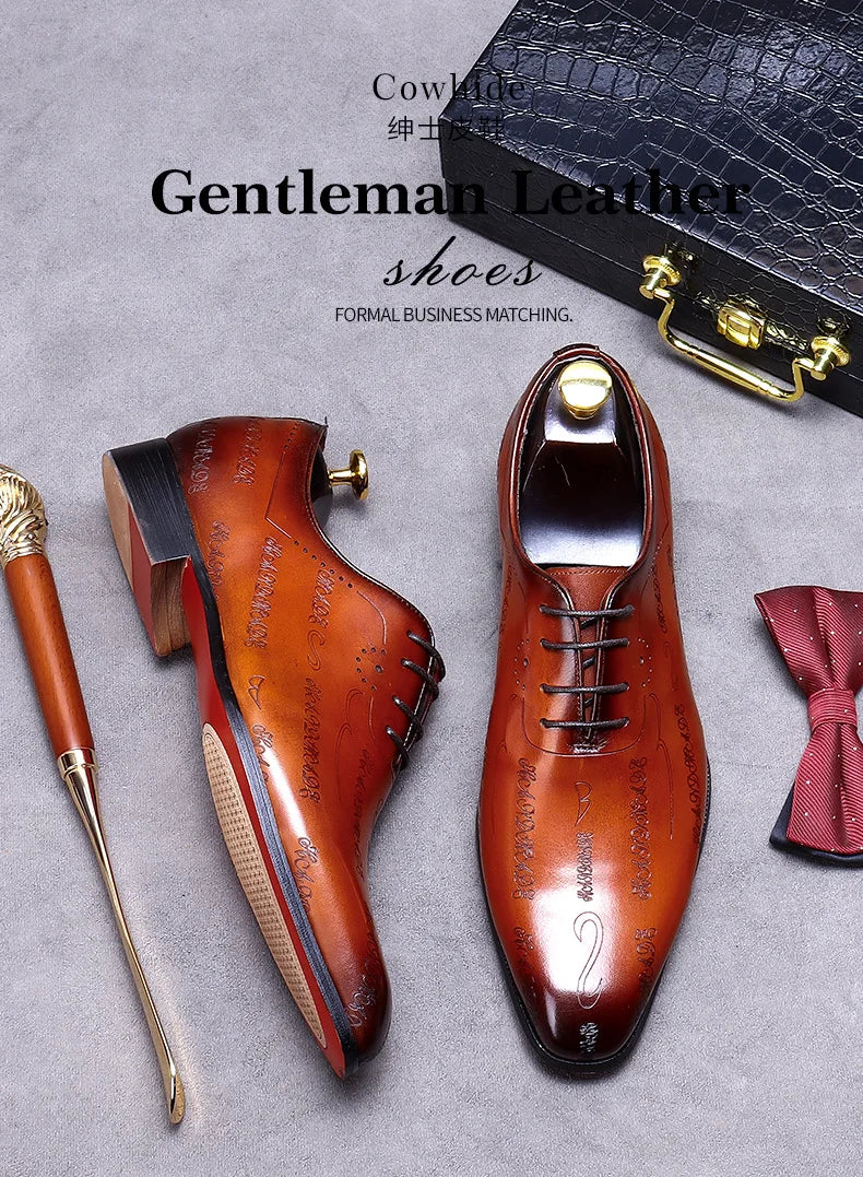 Our New Collections 2024-2025 Handmade Mens Wedding Oxford Shoes Brown Genuine Leather Brogue Men's Dress Shoes Lace Up Business Formal Shoes For Men