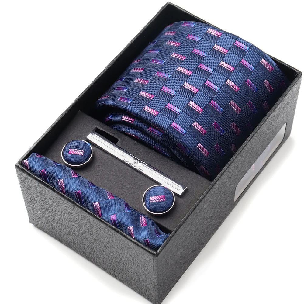 Tie Set Box 7.5cm Skinny Tie For Men Wedding Blouses Dress Necktie Cufflinks Box Pocket Square Clip Gift Box Business Gravetas