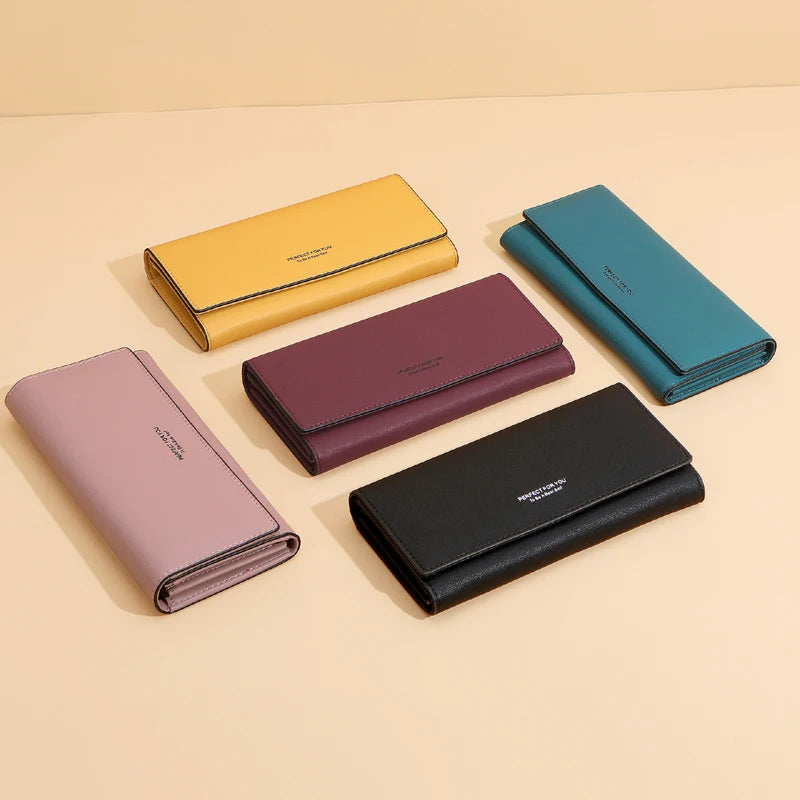 2024 New Simple Women Leather Wallet Designer Clutch Female Long Wallets Ladies Purses Strap Money Clip Card Holder Carteras